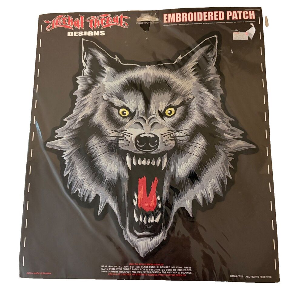 Lethal Threat Designs Wolf Growl Embroidered Patch 11.5"x10.5" Vintage 2005